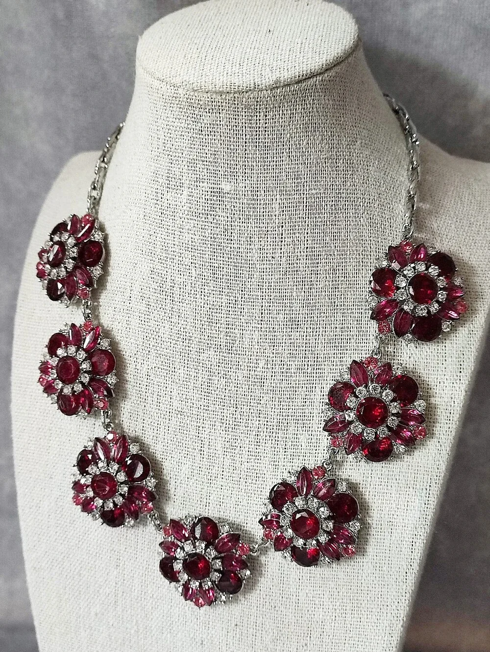 Crystal Raspberry Ruby Spectacular Formal Statement Necklace 200 Crystals NWOT